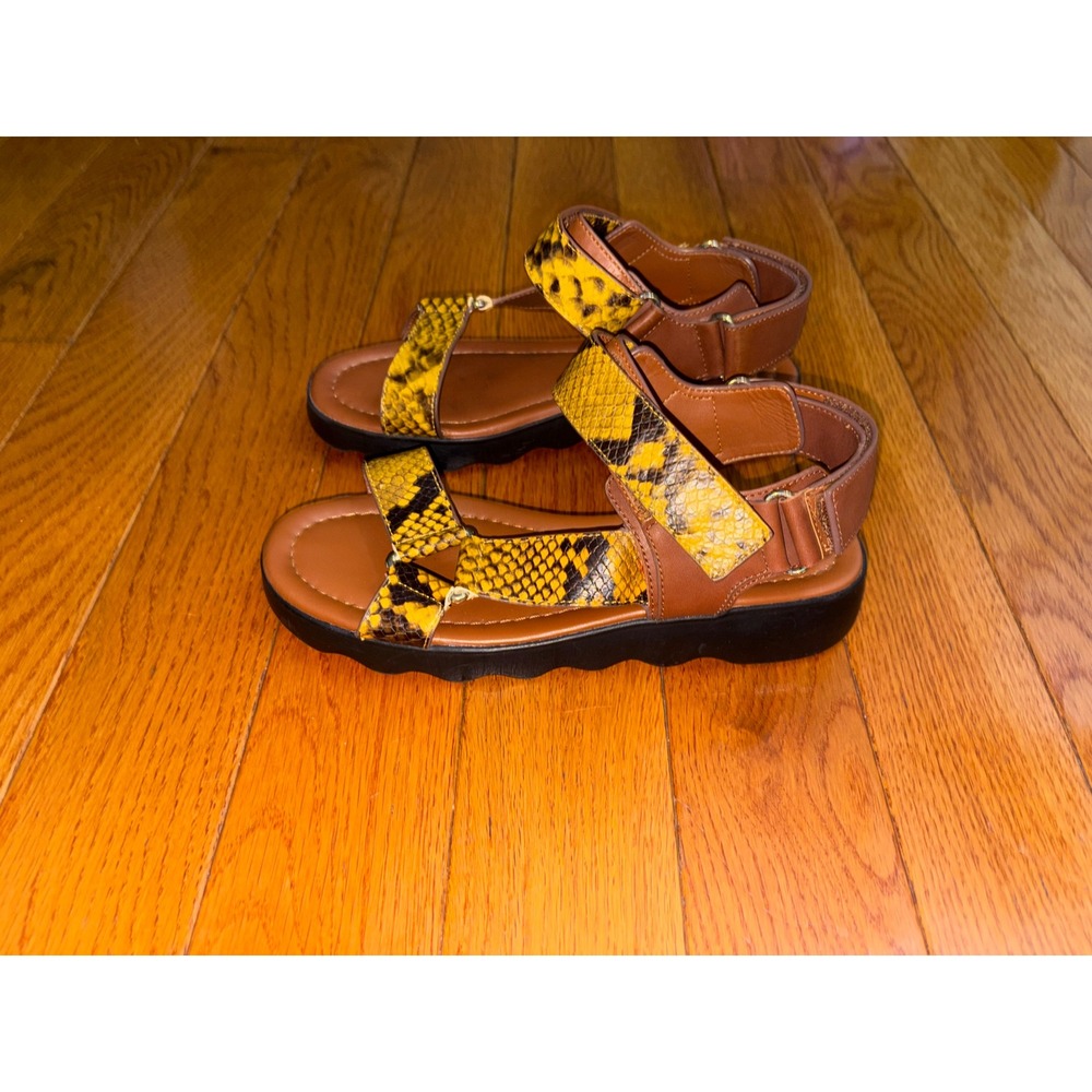 AEROSOLES Brown and Yellow Snake-Print Strappy Sandals